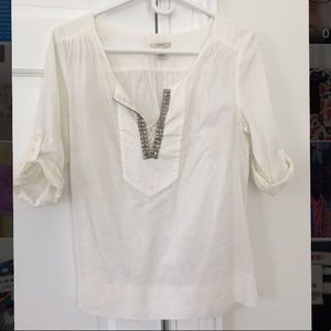Tunic Style Off-White Top with Silver Beading